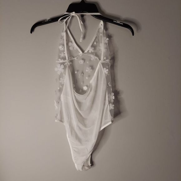 Appliques Sheer Mesh Teddy Bodysuit With Choker - Picture 7 of 9